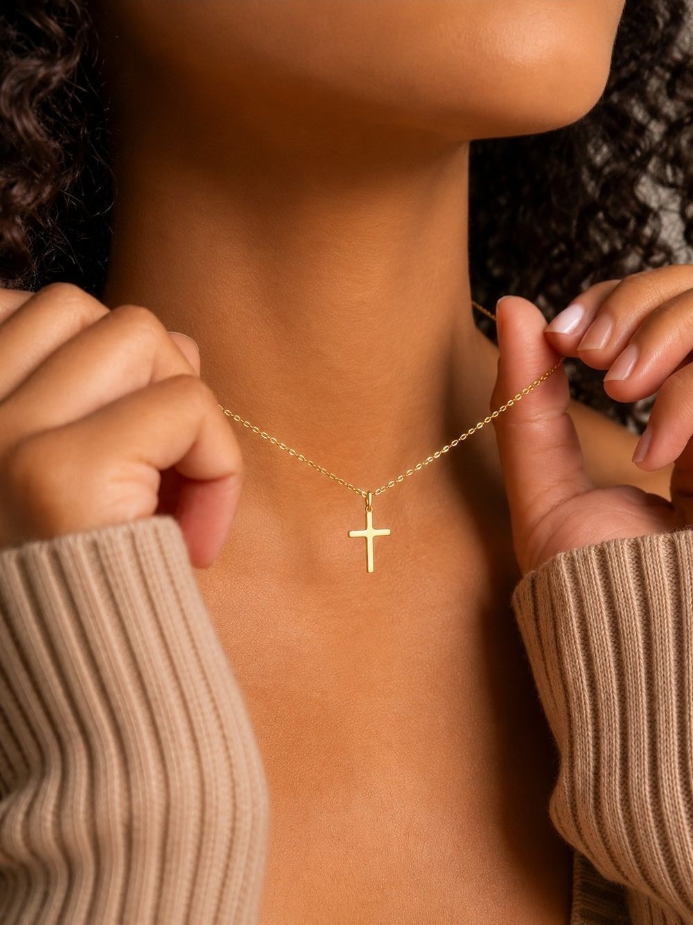 Gold Cross Pendant Necklace For Her